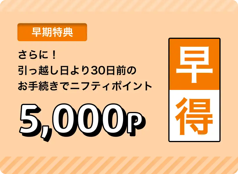 さらに！引っ越し日より30日前のお手続きでニフティポイント5,000P