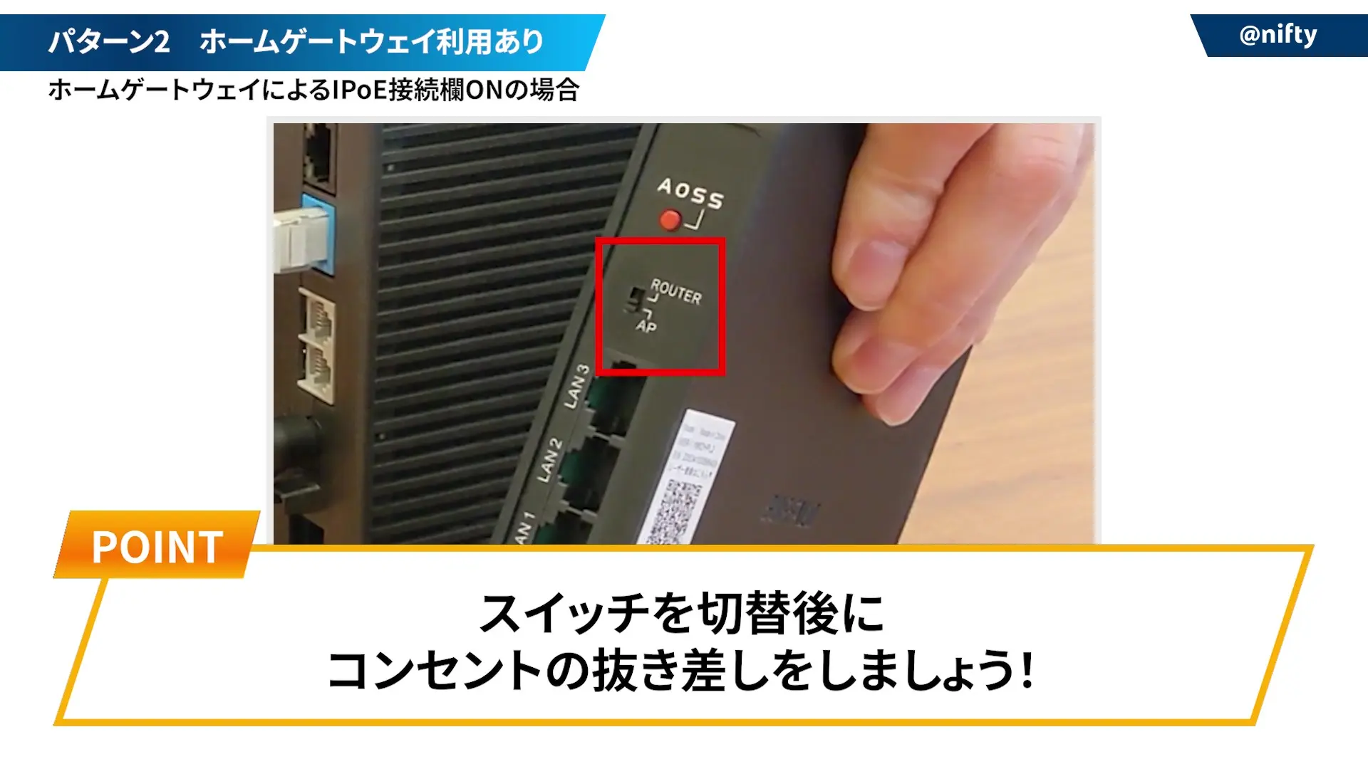 Fiルーターのスイッチ位置説明図
